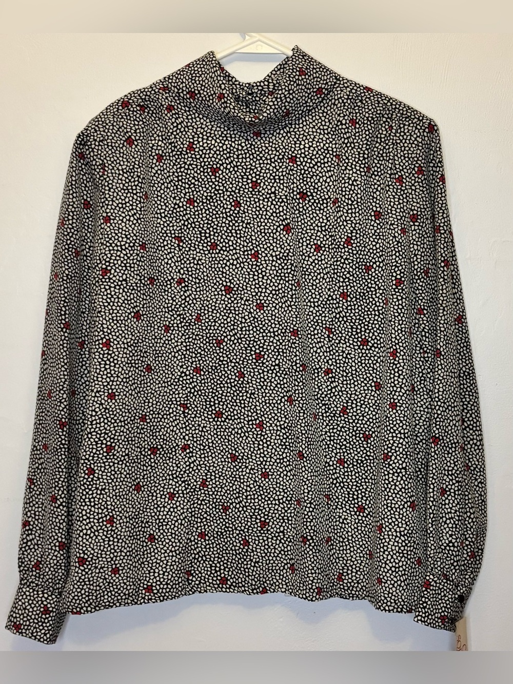 Pendleton Country Sophisticates Petite Blouse Mock Neck Dot Red Starburst Shirt